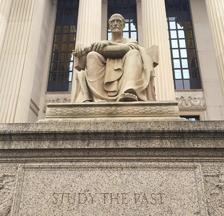 A statue outside of the National Archives in Washington, DC